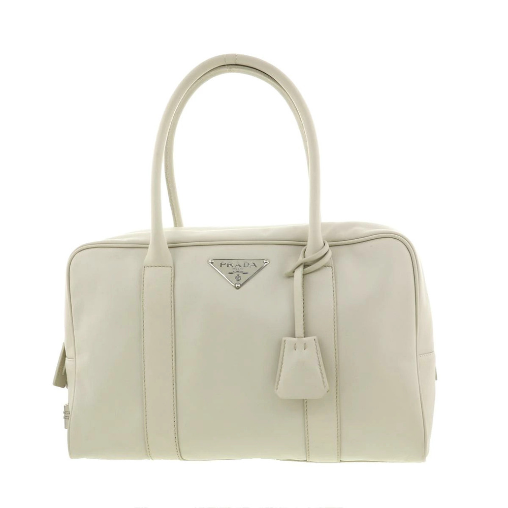 Prada Hydra leather handbag triangular enamel logo white